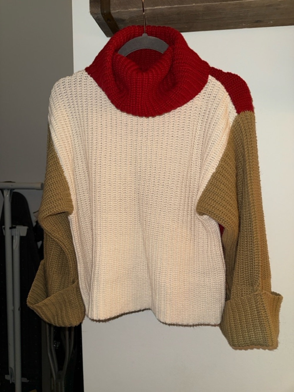 Lumiere Colorblock Cowl Neck Sweater - Cream, Olive & Red